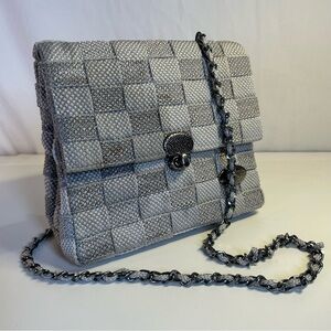 Vintage Creazioni Alma Woven Silver-Grey Checkered Bag. Made in Italy.